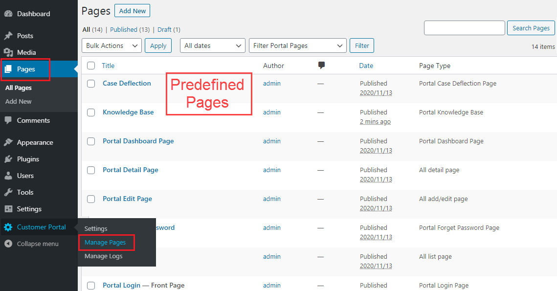 Predefined Pages