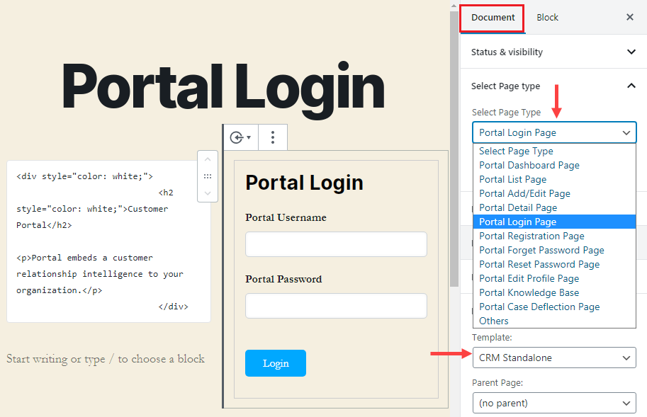 Portal Block Page Type