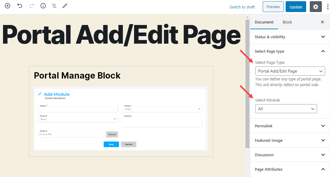 Select Page Type & Module
