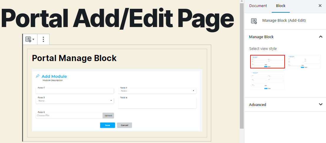 Portal Add-Edit block options