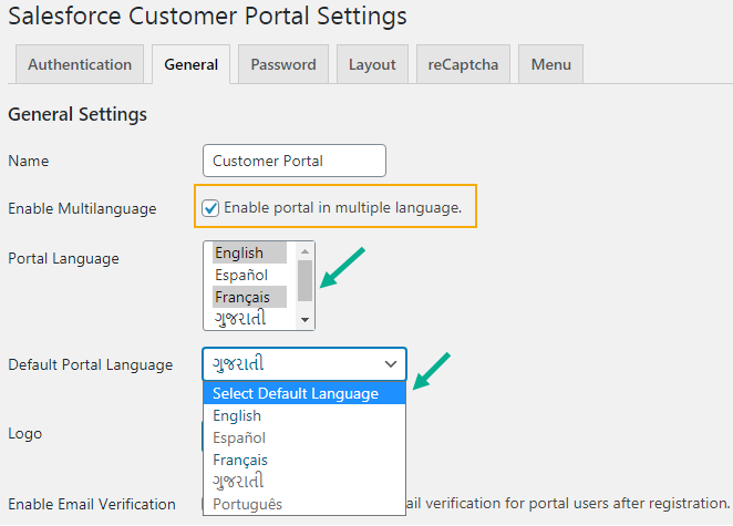Multi-language settings for Portal