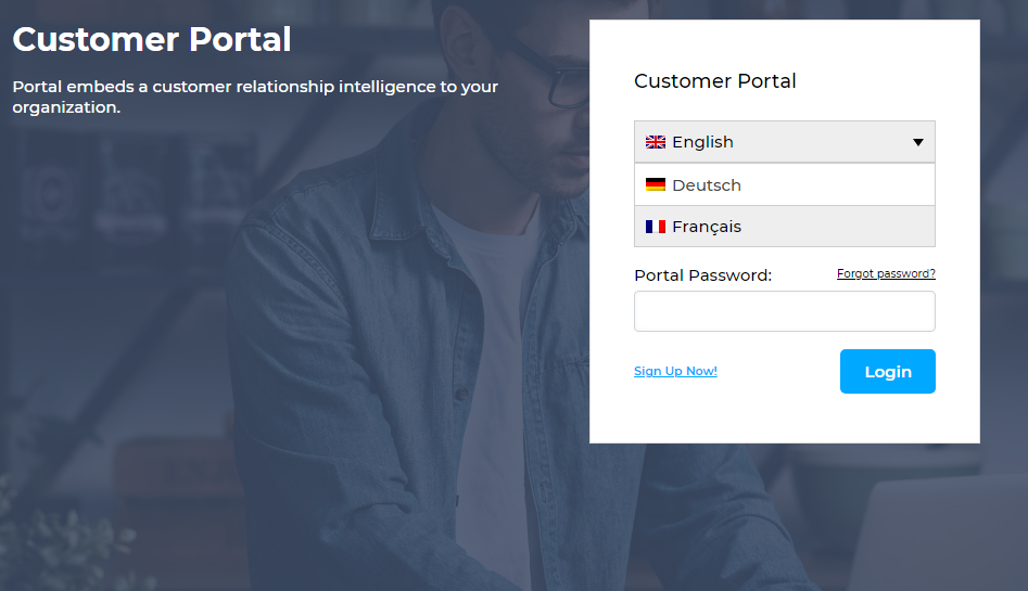 Login page for portal with language selction