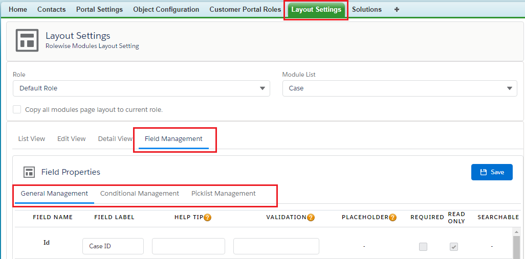 Salesforce Customer Portal object's field configuration